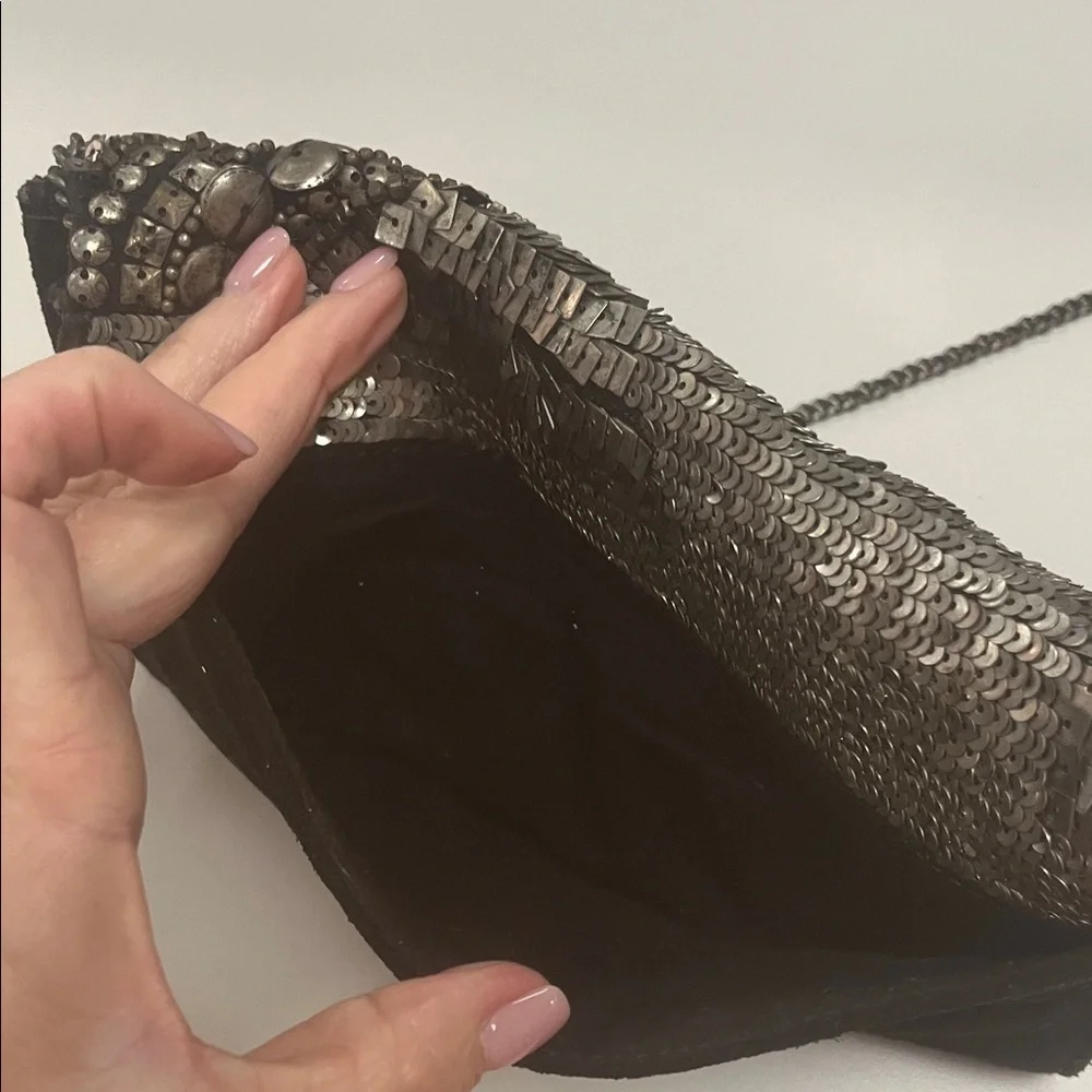 Ecote Black and Silver Sequin Clutch Crossbody Evening Bag